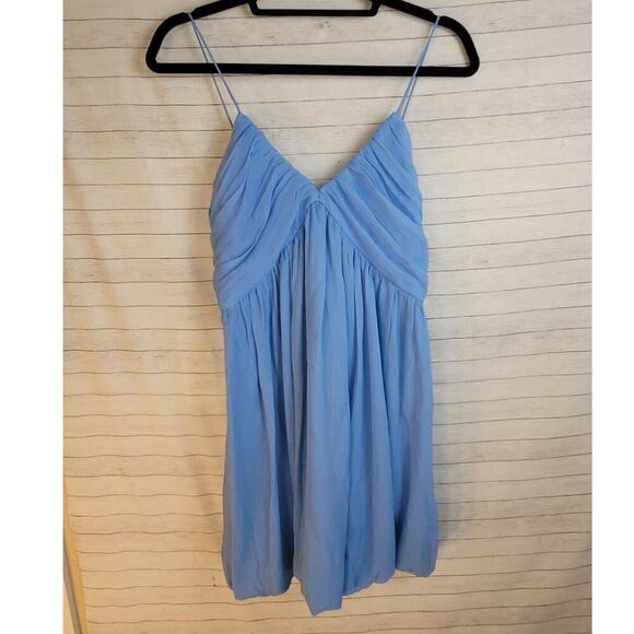 ABERCROMBIE & FITCH Sheer Bubble Hem Mini Dress in Cloudy Blue, sz Small - Picture 1 of 16